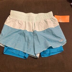 Champion Girls Striped Blue duo dry Shorts with inner shorts size 14/16 NWT